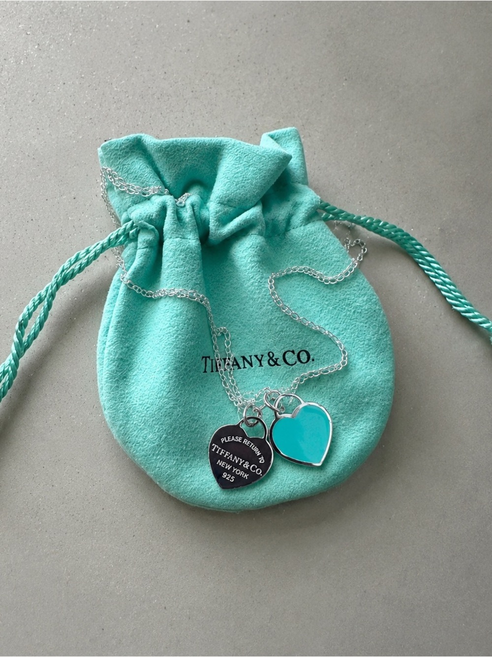 Tiffany & Co. Blue Double Heart Pendant Necklace with pouch